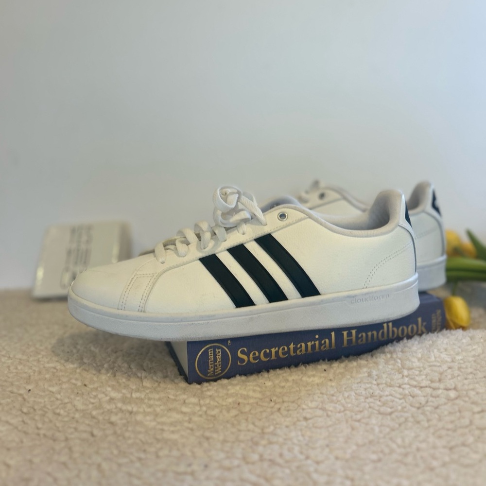Adidas White Sneakers with Black Stripes